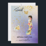 Invitation *~* 16 SWEET SIXTEEN Ombre Mermaid Anniversaire<br><div class="desc">* Sirène couleur rose rose SWEET SIXTEEN rehaussée d'énergie brillante MODERNE à cheveux longs NOIRS. Les numéros brillants 16 GOLD FOIL BALLOON font un ajout festif extraordinaire à votre Sweet 16 Anniversaire Invitation. Notre Sirène ne nage pas seule. Elle a toujours un adorable POISSON avec elle. Les bords sont des...</div>