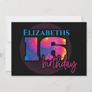 Invitation 16 Tye Dye Typographie Anniversaire