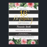 Invitation 16e Ado d'invitation d'anniversaire. Noir d'or flo<br><div class="desc">16e Invitation d'anniversaire pour la Dame Ado. Sweet sixteen. Invitation de la fête d'anniversaire Black and Gold. Parties scintillant d'or. Fleur florale d'aquarelle rose. Grandes taches noires et blanches. Numérique imprimable.
Pour plus de personnalisation,  cliquez sur le bouton "Customiser" et utilisez notre outil de conception pour modifier ce modèle.</div>