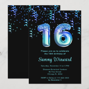 Invitation 16e anniversaire Ballons de mer avec Confetti