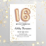Invitation 16e anniversaire - Ballons d'or<br><div class="desc">16e anniversaire de fête d'invitation. Design élégant en parties scintillant d'or faux. La carte Invitation comporte le numéro or 16 ballons et la police de script. Parfait pour une célébration anniversaire élégante. Message-moi si vous avez besoin d'âge personnalisé.</div>