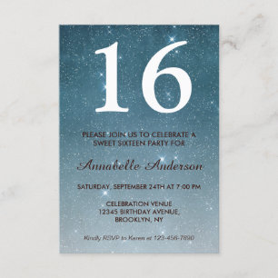 Invitation 16e anniversaire Blue Midnight Sky Star Sweet sixt