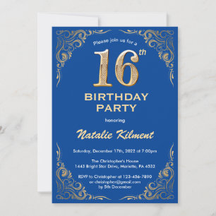 Invitation 16e anniversaire Cadre Parties scintillant bleu et