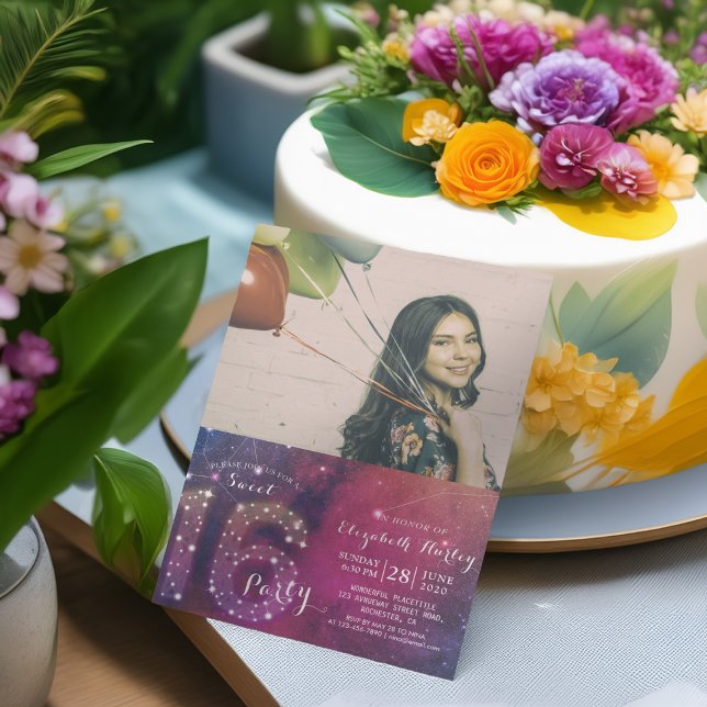 Invitation 16e anniversaire de fête Galaxy Constellations Pho (Créateur téléchargé)