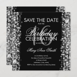 Invitation 16e anniversaire de fête Sauvez la date Sparkles S