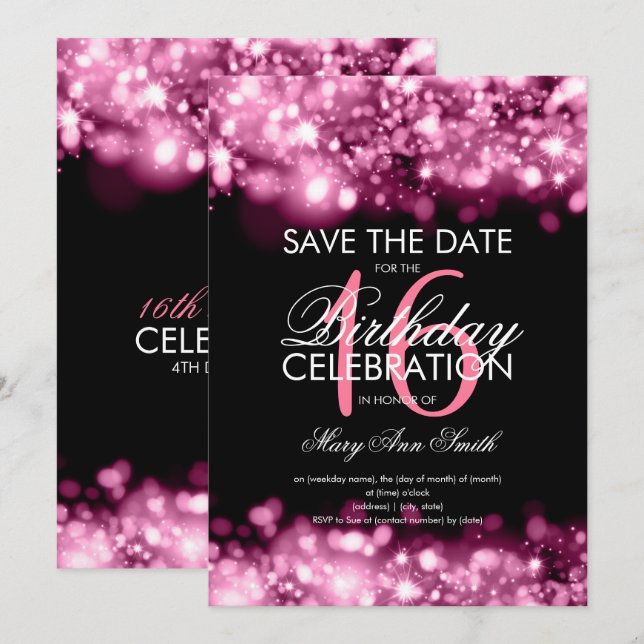 Invitation 16e anniversaire de la fête "Save The Date" Rose G (Devant / Derrière)
