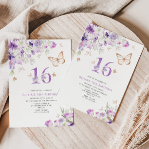 Invitation 16e anniversaire de papillons Lilac violet Invitat
