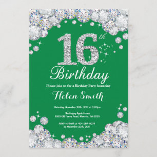 Invitation 16e anniversaire Diamant vert et argent