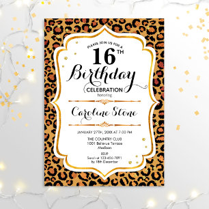 Invitation 16e anniversaire - Empreinte de léopard d'or