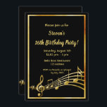Invitation 16e anniversaire fête musique noir et or notes<br><div class="desc">Faisons la fête et dansons ! Une carte d'invitation branchée et moderne pour 16ème anniversaire pour hommes et femmes. Un arrière - plan noir classique,  avec cadre faux or et notes de musique,  lettres dorées. Modèles pour vos informations de fête. Retour : Noir couleur fausse note de musique or.</div>