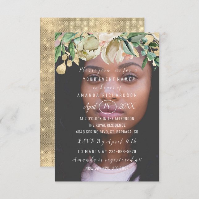 Invitation 16e anniversaire Fleurs de photos Brunch Spark Gol (Devant / Derrière)