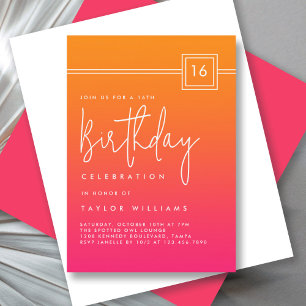 Invitation 16e anniversaire Hot rose Orange Bold Simple Minim