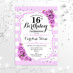 Invitation 16e anniversaire - Lavande Blanc Fleurs pourpres