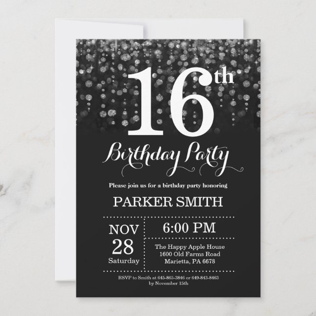 Invitation 16e anniversaire Parties scintillant d' (Devant)