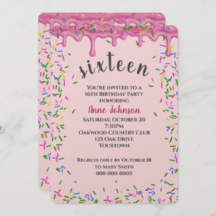Invitation 16e Anniversaire Pink Icing Et Sprinkles