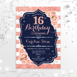 Invitation 16e anniversaire - Rose de la marine Gold et White<br><div class="desc">Invitation du 16e anniversaire. Elégant design rose or blanc et marine avec fausse parties scintillant. Parfait pour une soirée d'anniversaire élégante.</div>