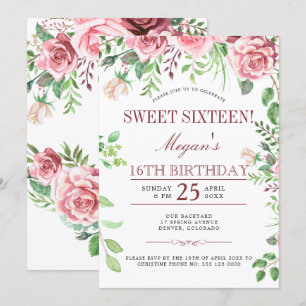 Invitation 16e anniversaire Rose rose Roses Chic Sweet sixtee