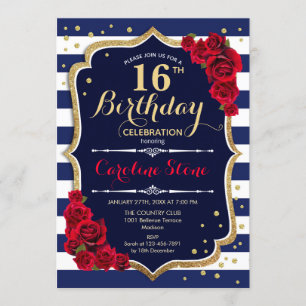 Invitation 16e anniversaire Roses de la marine Whi