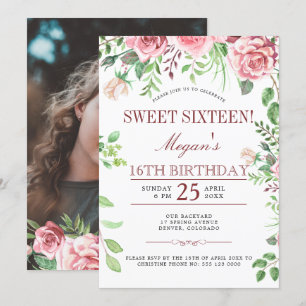 Invitation 16e Anniversaire Roses Roses Douces Seize PHOTO Fê