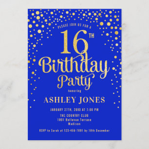 Invitation 16e anniversaire - Royal Blue & Gold