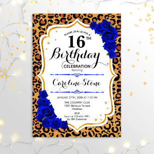 Invitation 16e anniversaire - Royal Blue Gold Empreinte de lé