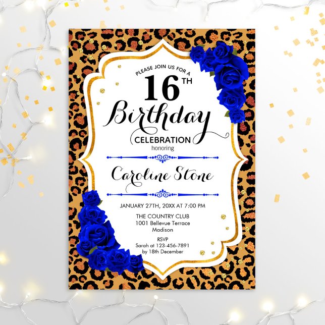 Invitation 16e anniversaire - Royal Blue Gold Empreinte de lé (Créateur téléchargé)