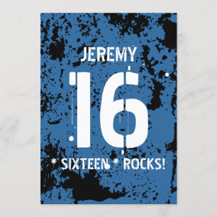 Invitation 16e anniversaire Seize Roches BLUE Grunge F16Z