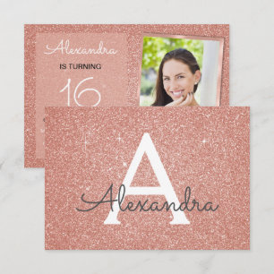 Invitation 16e anniversaire Sparkle Rose Gold Blush Pink Phot