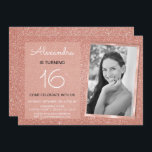 Invitation 16e anniversaire Sparkle Rose Gold Blush Pink Phot<br><div class="desc">Fille 16th Birthday Party Elégant Faux Sparkle et Parties scintillant Rose or ou rose vif Anniversaire Les invitations sont parfaites pour une fête d'anniversaire Rose or ou rose vif. Ces invitations photo ou photo sont parfaites pour une fête du seizième anniversaire. Vous pouvez mettre à jour la carte d'invitation pour...</div>