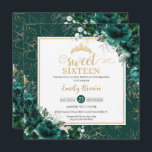 Invitation 16e anniversaire Sweet 16 Emerald Green Floral Gol<br><div class="desc">Personnalisez cette adorable invitation Sweet 16 / quinceañera / anniversaire avec sa propre formulation facilement et rapidement,  appuyez simplement sur le bouton customiser pour réorganiser et formater le style et le placement du texte. Objets correspondants disponibles en magasin ! c) Le Happy Cat Studio</div>