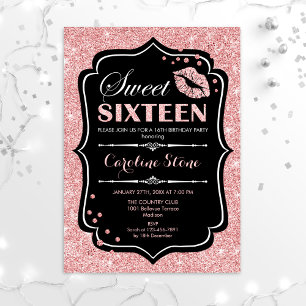 Invitation 16e anniversaire - Sweet sixteen Rose Gold Noir
