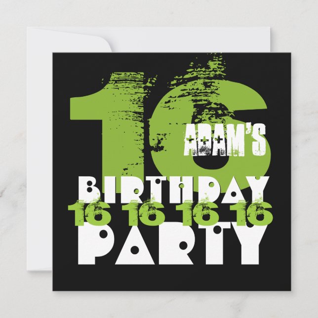 Invitation 16e fête d'anniversaire 16 ans Grunge Z16A (Devant)
