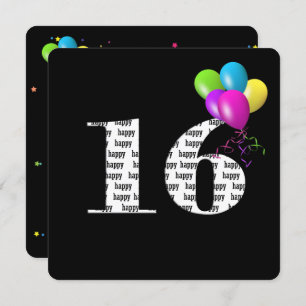 Invitation 16e fête d'anniversaire avec bouquet de ballons