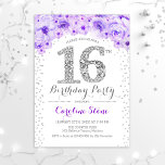 Invitation 16e fête d'anniversaire - Blanc Silver violet<br><div class="desc">16th Birthday Party Invitation Design élégant en fausse parties scintillant argent,  violet et blanc. Elégante invitation à la floraison avec diamants et roses. Parfait pour une célébration de glamour. S'il vous plaît,  envoyez-moi un message si vous avez besoin d'une personnalisation plus poussée.</div>