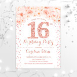 Invitation 16e fête d'anniversaire - Rose blanche or<br><div class="desc">16e anniversaire invitation pour fille. Design floral élégant en faux parties scintillant rose or et blanc. Comprend du bois de diamant,  des roses roses et des confettis roses. Parfait pour une célébration anniversaire de sweet sixteen glamour.</div>