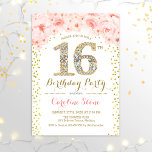 Invitation 16e fête d'anniversaire - Rose or blanc<br><div class="desc">16th Birthday Party Invitation Design élégant en faux parties scintillant or,  rose et blanc. Elégante invitation à la floraison avec diamants et roses. Parfait pour une célébration de glamour. S'il vous plaît,  envoyez-moi un message si vous avez besoin d'une personnalisation plus poussée.</div>