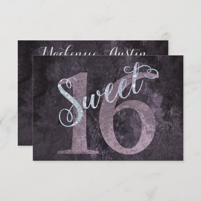 Invitation 16e Rose Dusty | Sweet 16 Parties scintillant d'ar (Devant / Derrière)
