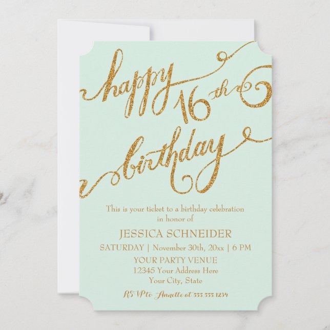 Invitation 16e Sweet sixteen Seizième fête d'anniversaire Bil (Devant)