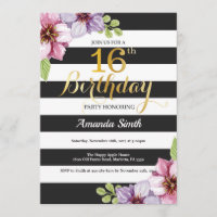 16ème Ado d'invitation d'anniversaire floral
