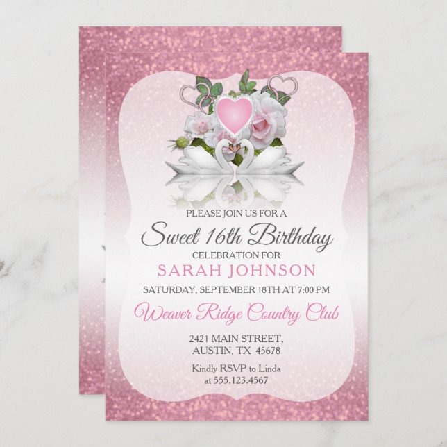 Invitation 16ème anniversaire de beau bonbon (Devant / Derrière)