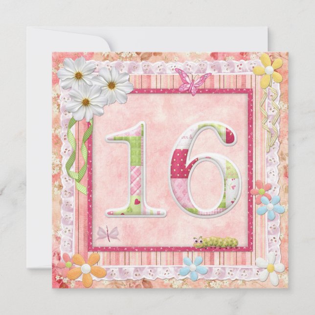 Invitation 16ème anniversaire style scrapbooking (Devant)