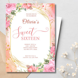 Invitation 16ème BlushPink Flowers Boho Élégante fête d'anniv