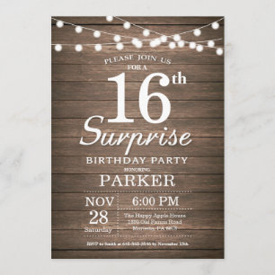 Invitation 16ème bois d'invitation d'anniversaire de surprise