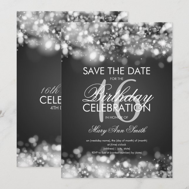 Invitation 16ème Fête d'anniversaire "économies argent de la (Devant / Derrière)