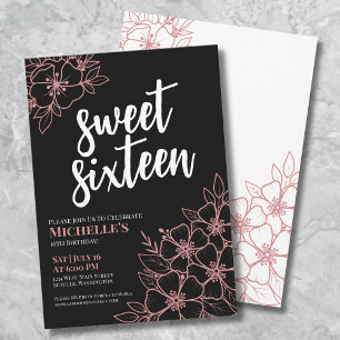 Invitation 16ème Fête d'anniversaire Rose Gold Floral pour un