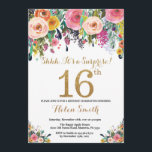 Invitation 16ème or d'invitation d'anniversaire de surprise<br><div class="desc">16ème invitation d'anniversaire de surprise florale pour des femmes. Fleur florale d'aquarelle. Parties scintillantes d'or. Fleur rose, jaune, orange, pourpre. Anniversaire de enfant. Madame Teen Teenage Bday Bash de fille. Pour davantage de personnalisation, cliquez sur svp la "personnaliser il" bouton et utilisez notre outil de conception pour modifier ce modèle....</div>