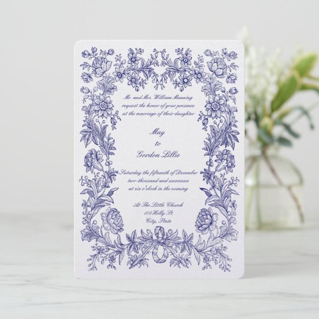Invitation 1770 Botanique Floral Border Mariage (Debout devant)