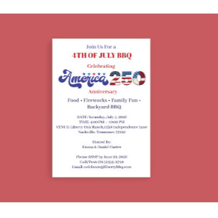 Invitation 1776-2026 Fête patriotique du 4 juillet BBQ