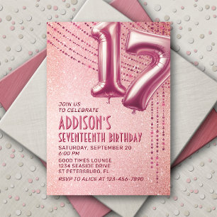 Invitation 17e anniversaire Ado fille Rose or