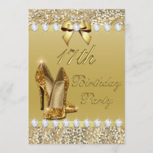 Invitation 17e anniversaire Classy Gold Heels Sequins Diamond